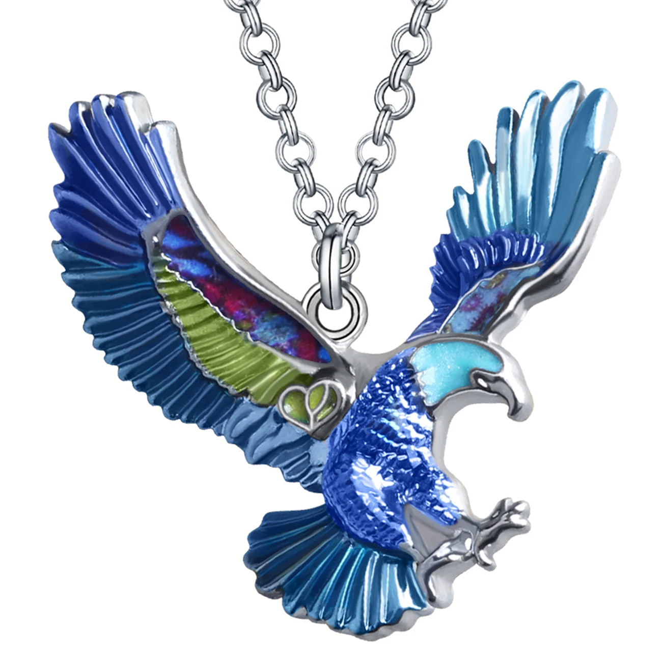 WEVENI Enamel Alloy Mental Floral Flying Hunting Eagle Necklace Pendant Chain Fashion Jewelry For Women Men Teens Charms Gifts