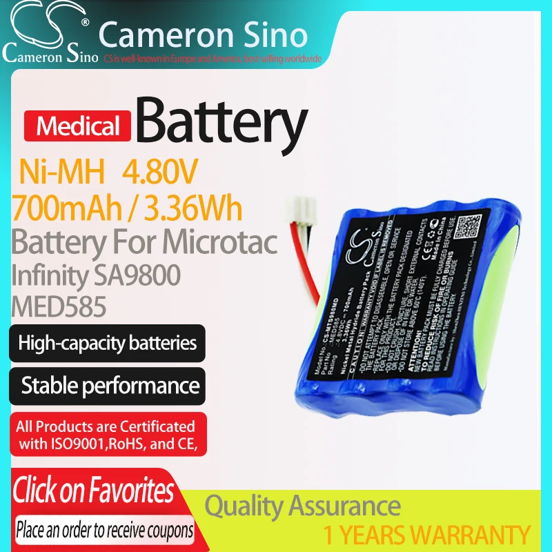 CameronSino Battery for Microtac Infinity SA9800 fits Microtac MED585 Medical Replacement battery 700mAh/3.36Wh 4.80V Ni-MH Blue