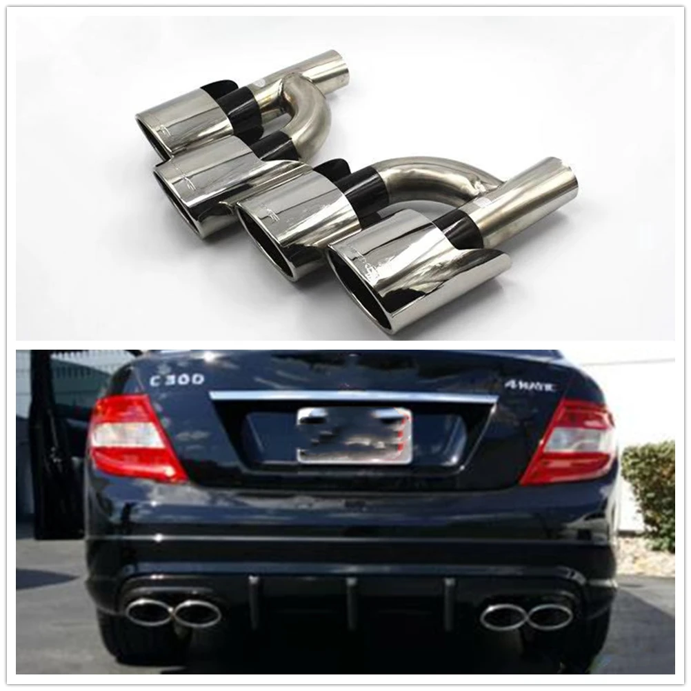 For Mercedes Benz C Class W204 W207 W212 W221 Silver Quad Oval Tips Car Rear Exhaust Muffler Pipe Air Outlet Vent Tailpipe Kit