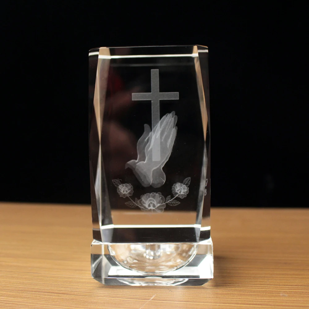 3D Laser Crystal Religious Cube Crystal Decoration Buddha Statues Paperweight Church Decoration Jesus Cross Glass Paperweight view 4