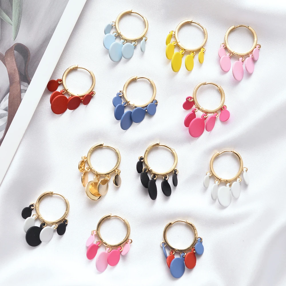 Creative Metal Tassel Hoop Earring Fashion Bohemian Simple Korean Spray Colorful Round Geometric Earring Party Gift Jewelry