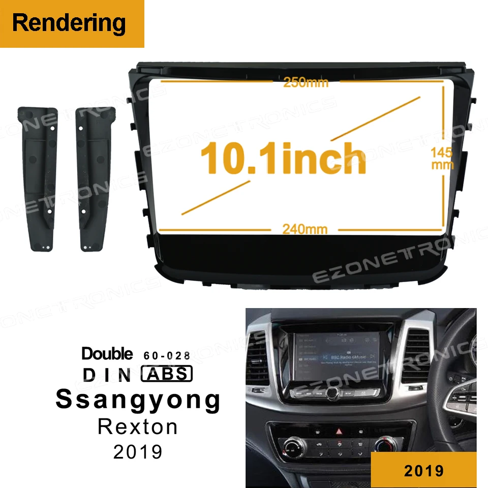 

2Din Car DVD Frame Audio Fitting Adaptor Dash Trim Kits Facia Panel 10.1inch For Ssangyong Rexton 2019 Double DIn Radio Player