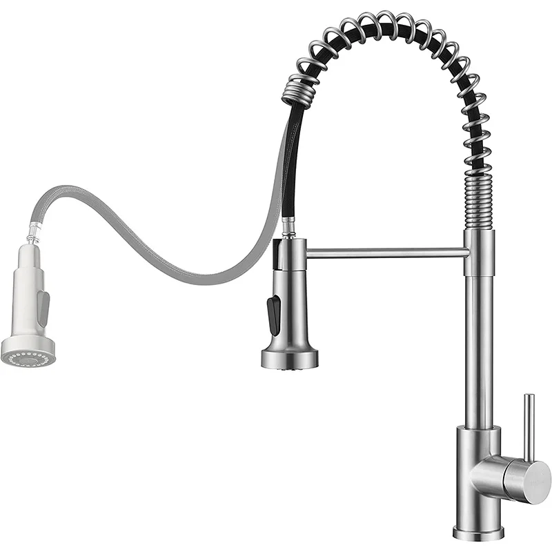 

304 stainless steel big spring kitchen real pull faucet hot and cold drawing sink sink faucet