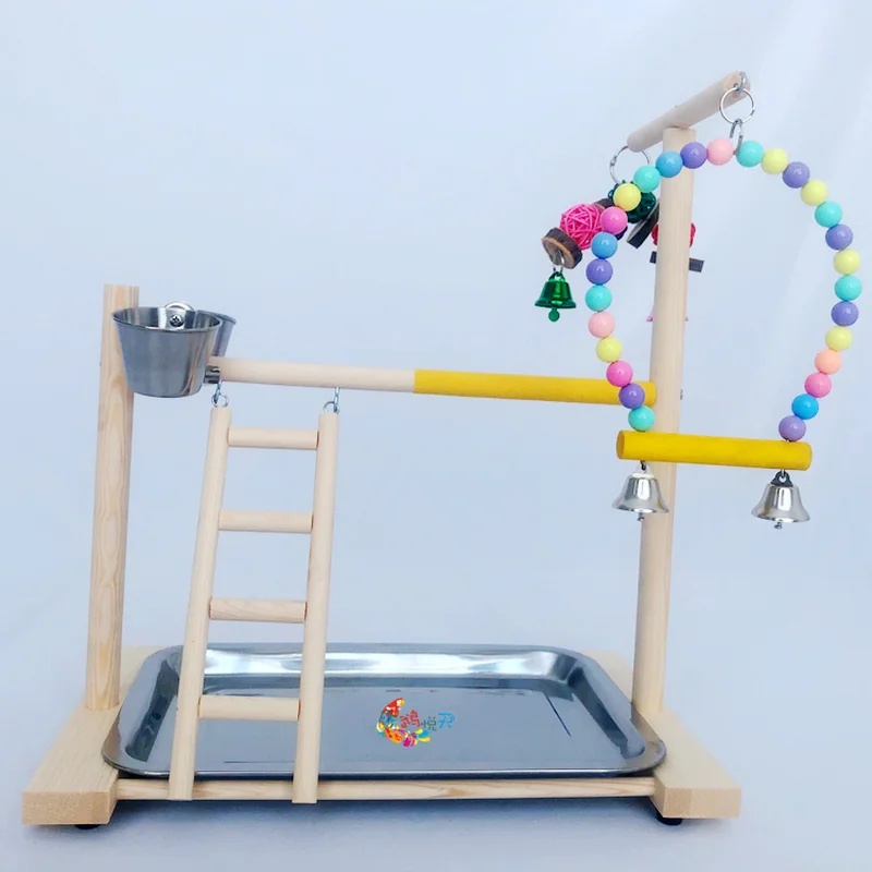 Wood Parrot Playstand Bird Play Stand Cockatiel Playground Perch Gym Playpen Ladder with Feeder Cups Toys  WJ51227