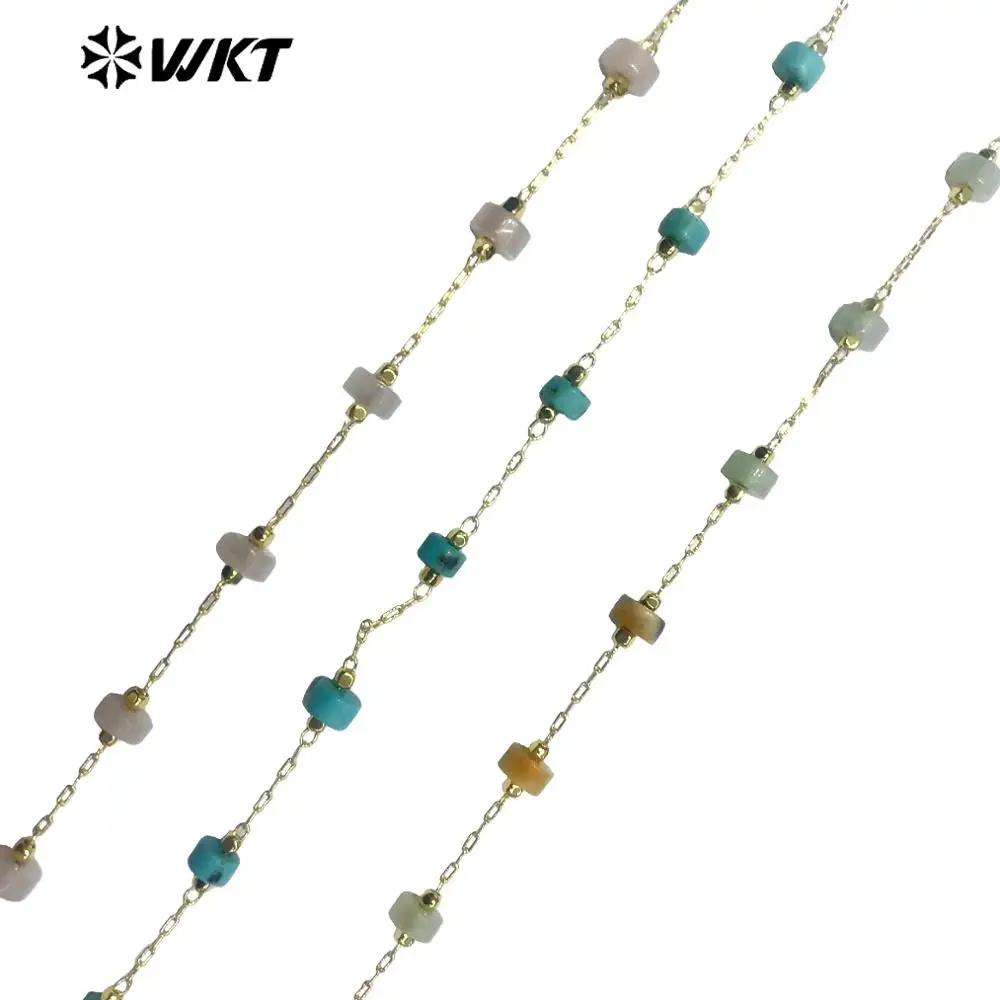 WT-RBC135 WKT New Multicolor Natural Stone Beads And Brass Chain Gold Electroplated Rosary Chain For Women Stylish Jewelry