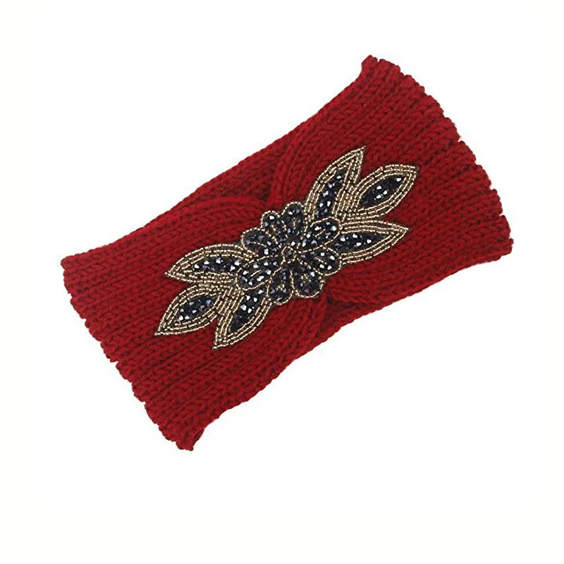 Winter Rhinestone Knitted Headband For Women Girl Warmer Ear Wool Wide Turban Hairband Headwrap Bandage Hair Accessories Bandeau