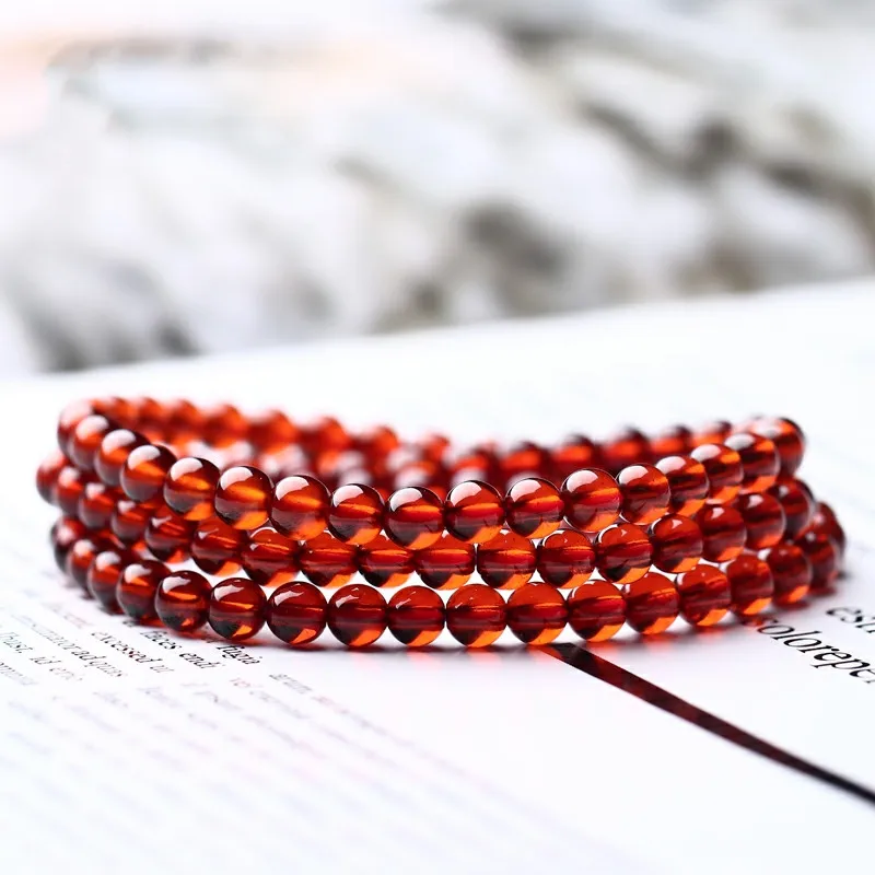 

Natural Orange Red Garnet Beads Gemstone 3 Laps Bracelet Garnet Women Men 6mm Stretch Crystal Garnet Round Bead Bracelet AAAAA