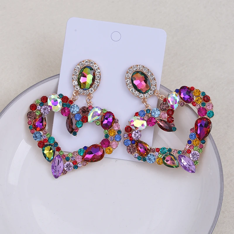 Boutique Rhinestone Dangle Earrings Jewelry Fashion Lady's Party Heart Pendant Women For Women Statement Earrings Accessories