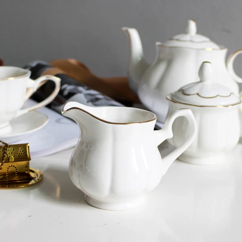 Sugar Bowl with Lid, Milk Jug, Bone China, Family Cafe, Coffee Shop Set, Gold Line Sauce Creamer Pot, Candy Jar, Modern Fashion