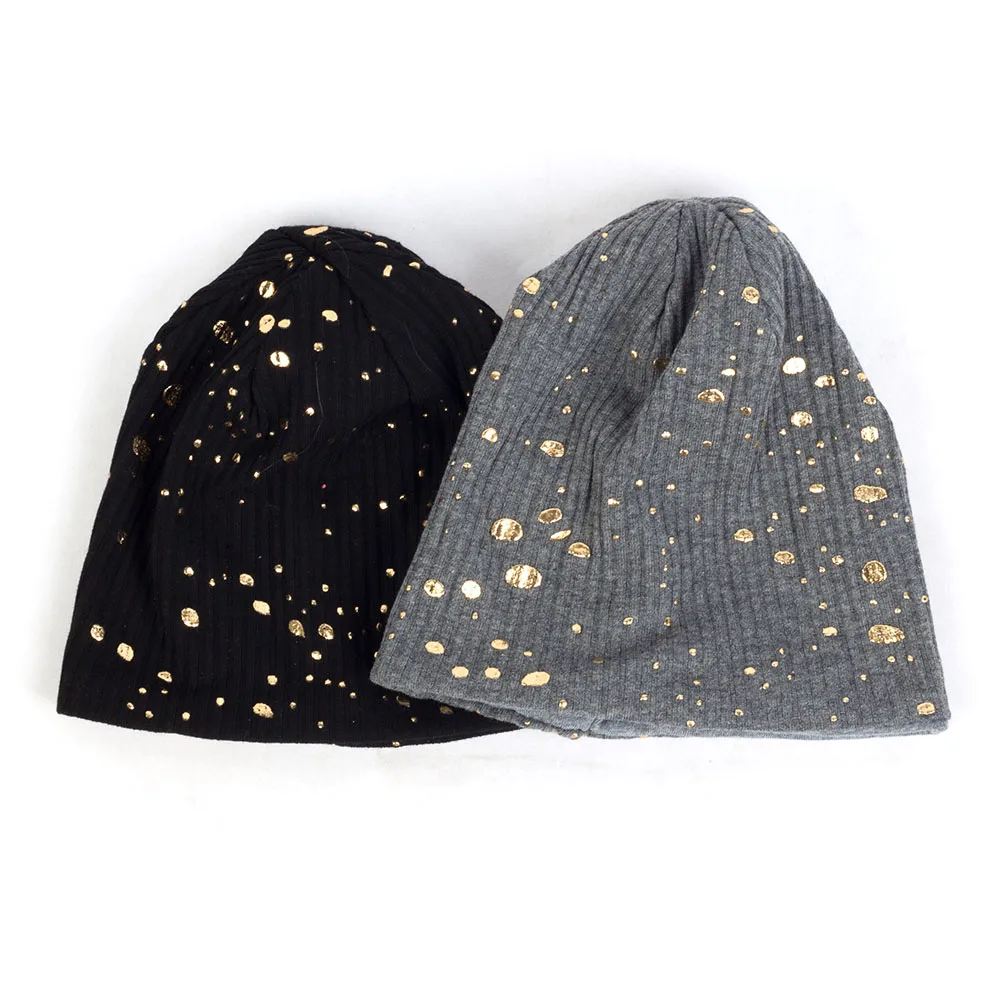 Geebro Bohemia Baby Girls Boys Ribbed Splatter Paint Star Print Beanies Infant Newborn Winter Warm Caps Unisex Baggy Cotton Hats