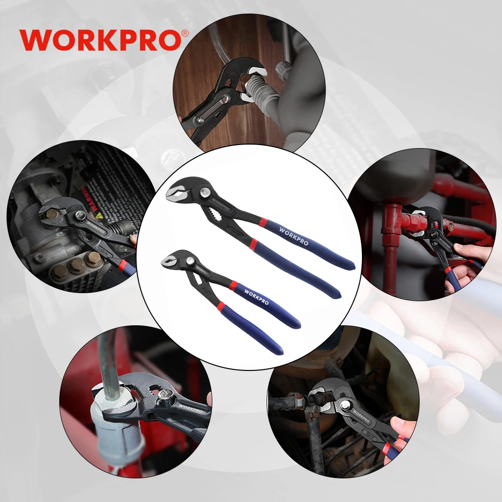 WORKPRO Fast Water Pump Pliers 180/250mm Plumbing Spanner Combination Tool Universal Wrench Pipe Wrench Pliers