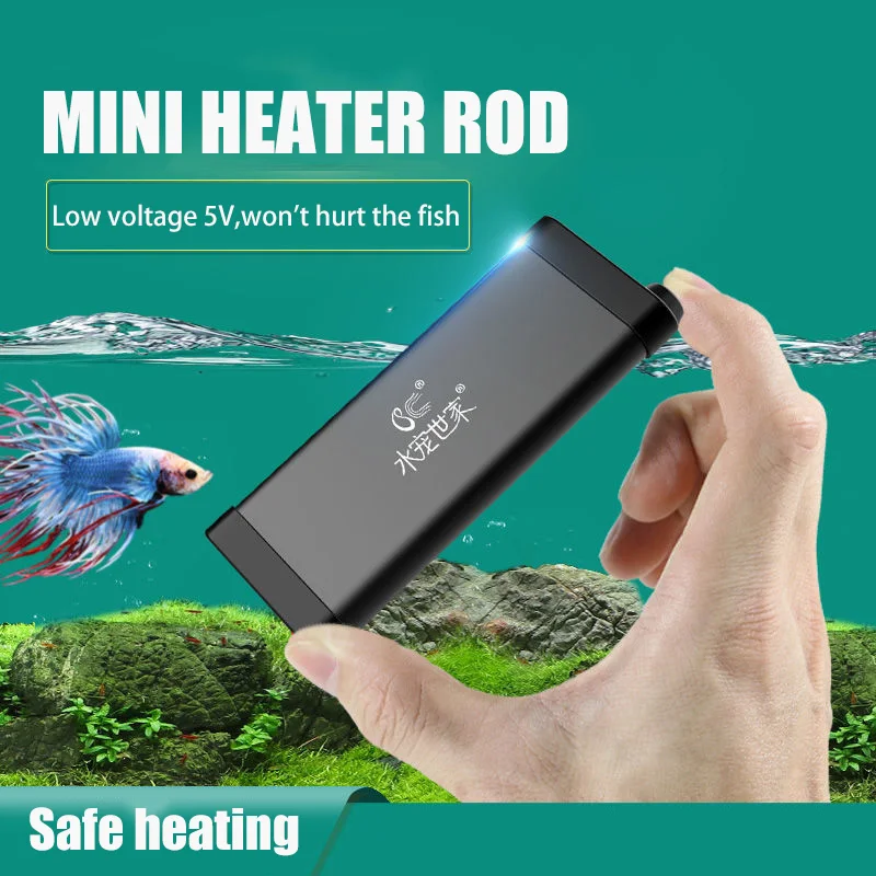 USB Mini Fish Tank Heater Rod Submersible Automatic Constant Temperature Heating Small Tortoise Tank Aquarium Water Heat 5W-30W