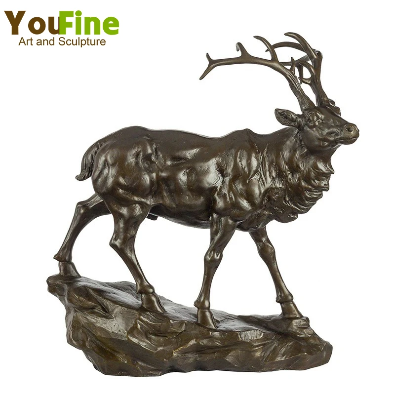 Bronze Deer Sculpture Statue Deer Ornaments Bronze Casting Animal Sculpture Elk Figurine Retro Wildlife Artwork Home Garden Deco