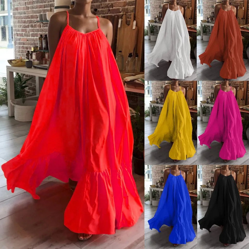 Bohemian Beach Sundress Sexy Sleeveless Backless Big Swing Maxi Long Dress Strapless Ruffles Multiway Dresses Vocation Vestidos