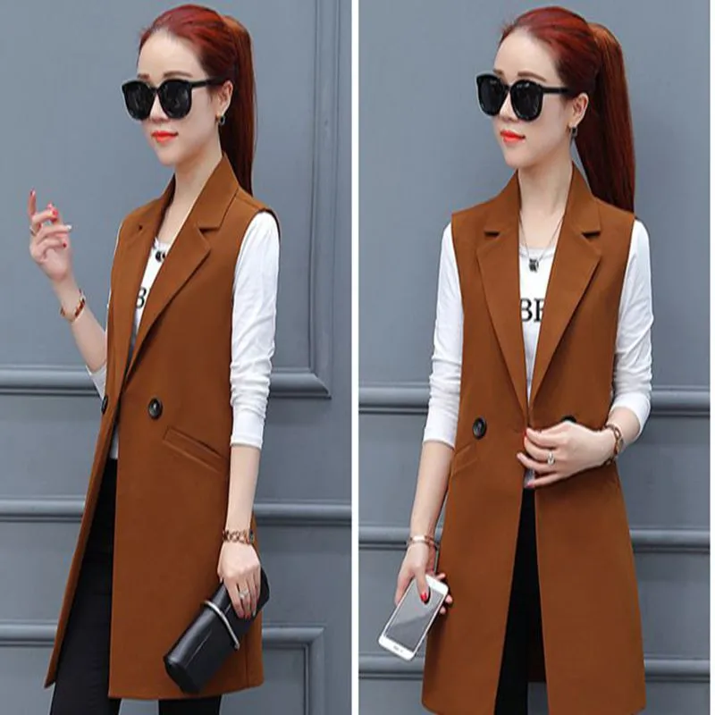 Spring Autumn Women's Sleeveless Jacket Long Vest New Female A Button Suit Waistcoat Sleeveless Blazer Coat  4XL W1949 image 3