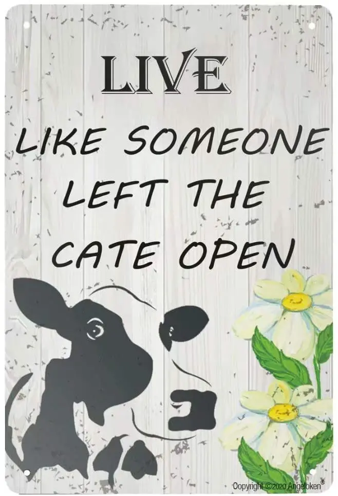 Angeloken Vintage Tin Sign Vintage Metal Sign live like someone left the gate wall opening poster plaque for family kitchen bar