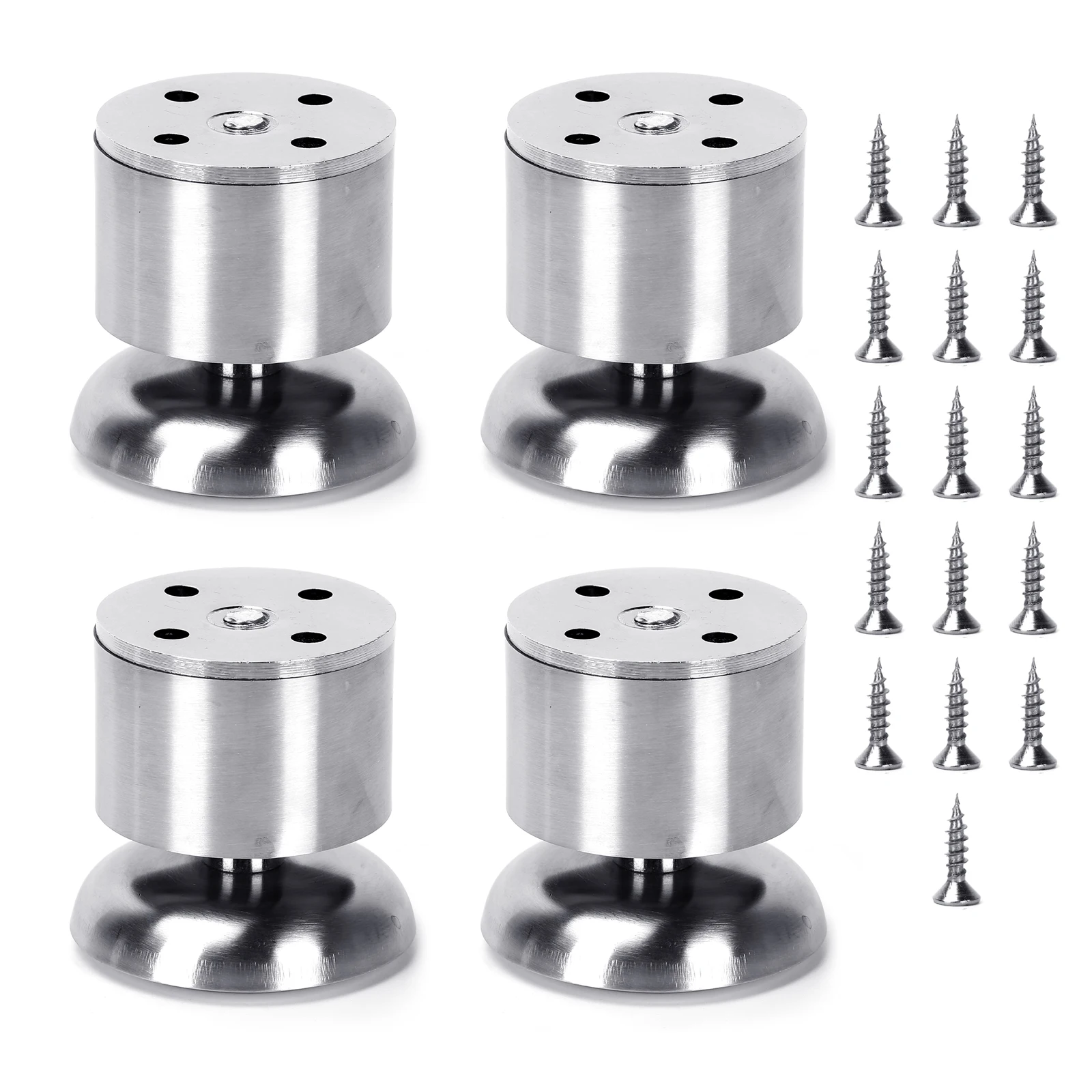 4Pcs/Lot Silver Thickened Stainless Steel Furniture Support Legs(Adjustable Cabinet Legs With 16Pcs Screws)-6cm/2.36″ Round Legs