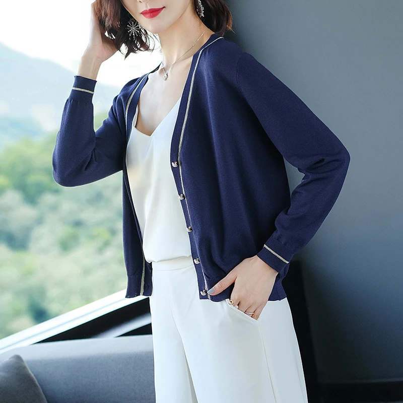 

New Arrival Lady Knit Coat Spring Summer Women Knit Cardigan Thin Knitwear V-Neck