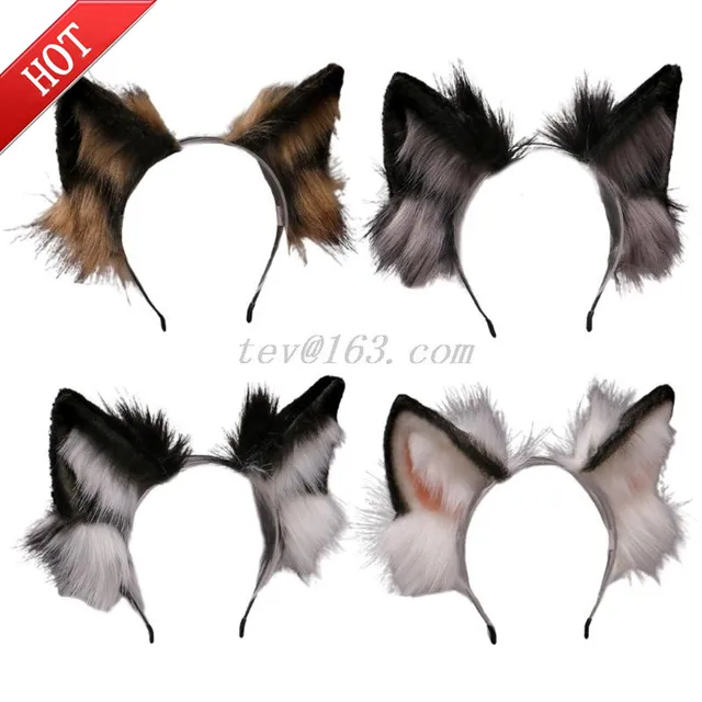 Urocze zwierzę Faux futro wilk uszy pałąk realistyczne futrzane puszyste włosy Hoop Lolita Anime Masquerade przebranie na karnawał