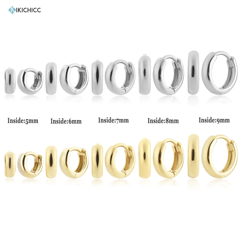 

KIKICHICC 925 Sterling Silver Gold Thick 5mm to 9 mm Circle Huggies Piercing Clip Circle Pendientes Hoop Earring 2021 Wedding