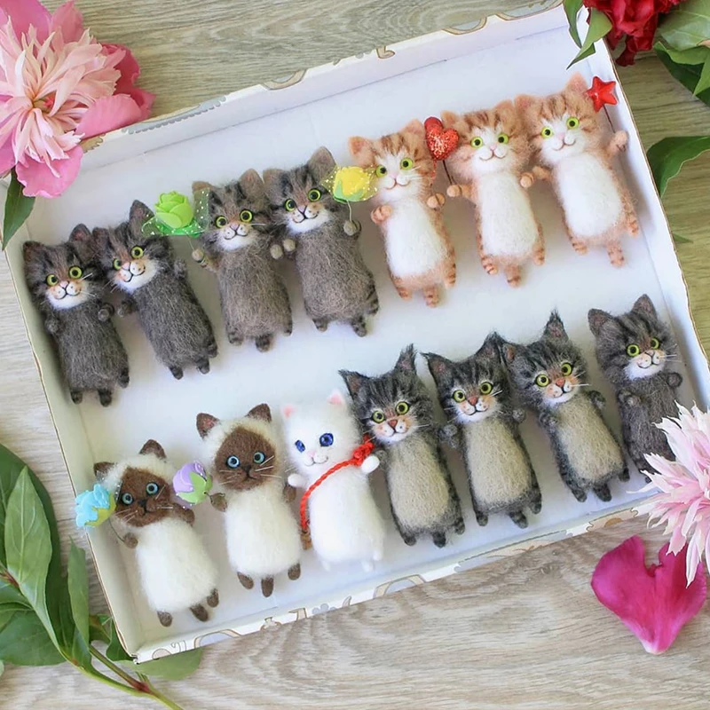 Cute and interesting handmade toys DIY wool felt cat kits unfinished plush doll poking music toy gift