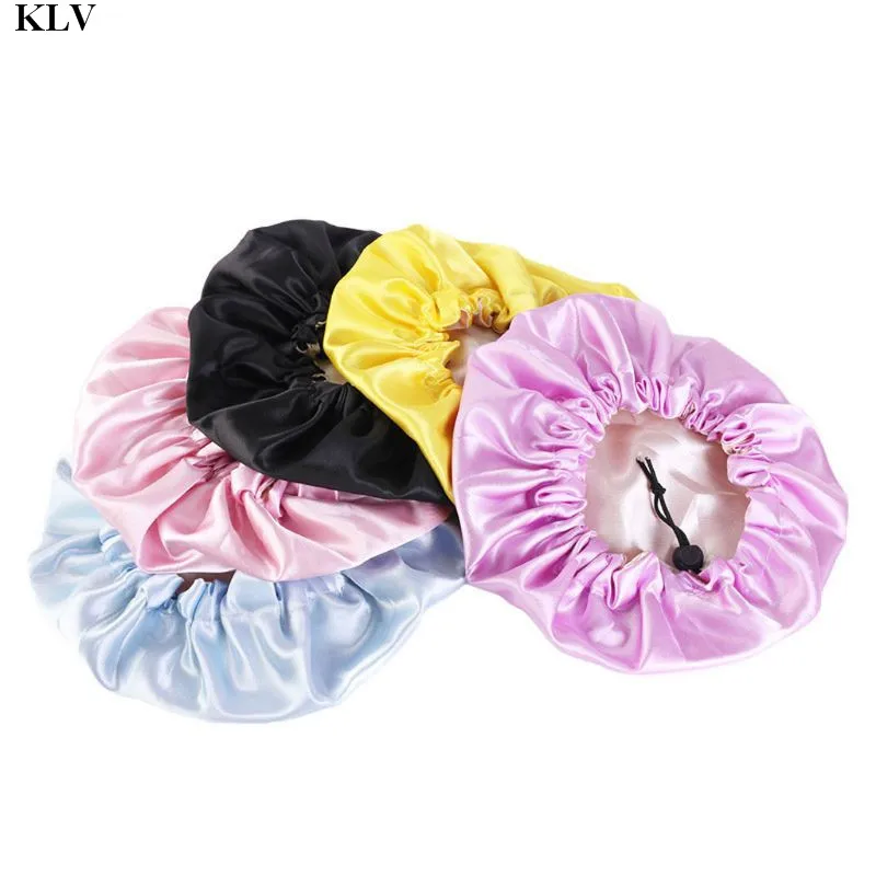 KLV Kids Soft Reversible Satin Bonnet Double Layer Adjustable Size Sleep Night Cap Bonnet Baby Hat For 2-7 Years Children