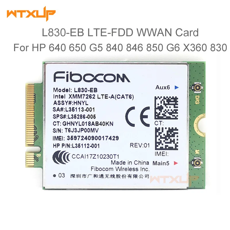 

Fibocom L830-EB 4LTE WWAN Card L35286-005 chipset XMM 7262 LTE-Advanced Cat6 300Mbps for HP 640 650 G5 840 846 850 G6 X360 830