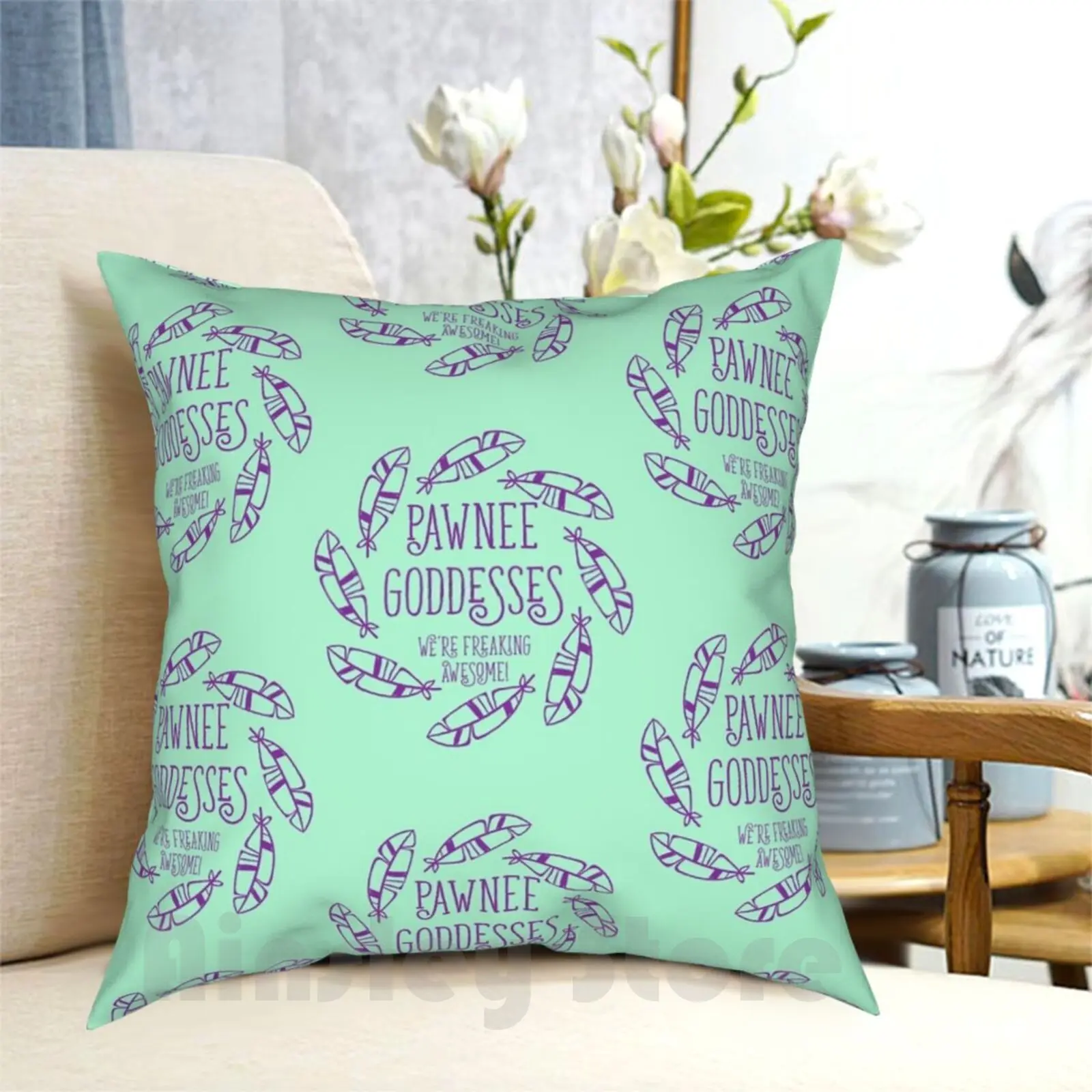 

Pawnee Goddesses We're Freaking Awesome Boho Feather Pillow Case Printed Home Soft Throw Pillow Parks And Rec Mouse Rat