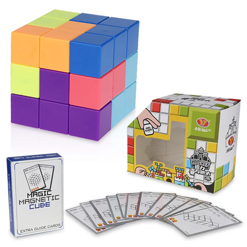 

YJ DIY Magnetic Cube Building Blocks 3D Magnet Tile 7Pcs Set Puzzle Speed Cube 54pcs Guide Cards IntelligenceToys For Children