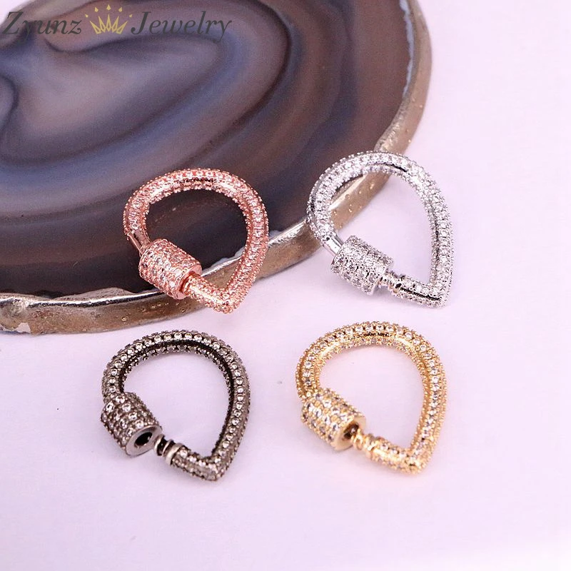6PCS, CZ Micro Pave Crystal Zirconia Clasp Drop Shaped Lock Carabiner Pave Lock Jewelry Findings