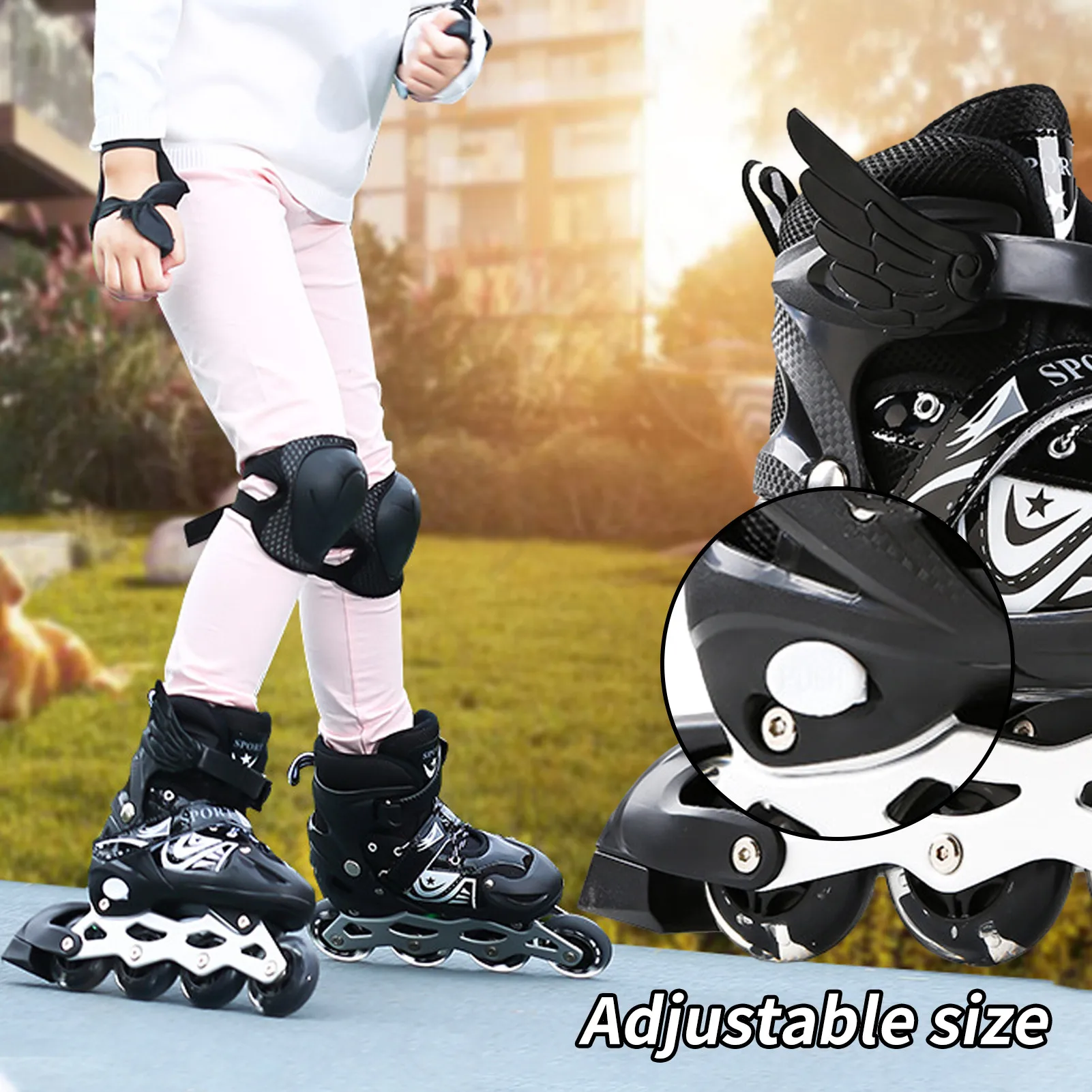 Flash children's roller skatesKid skatesPVC single wheel roller skates inline skates Adjustable size for men and women