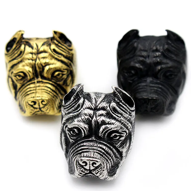 

BAECYT Wholesale Exaggerated Ring Pit Bull Bulldog Dog Rings Men Personality Titanium Steel Animal Jewelry Big Size #7-15