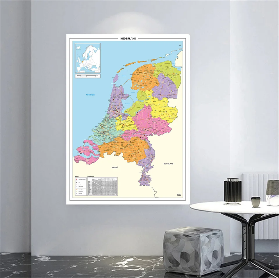 59*84cm The Netherlands  Map In Dutch Canvas Painting Wall Art Poster Living Room Home Decoration Office & School Supplies