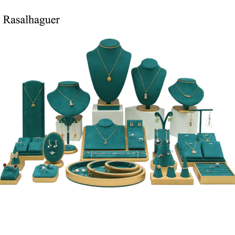 2021 Green Set Necklace Bracelet Ring For Counter Jewellry Dispaly Jewelry Earring Holder Ornament Display Stand Green Microfibe