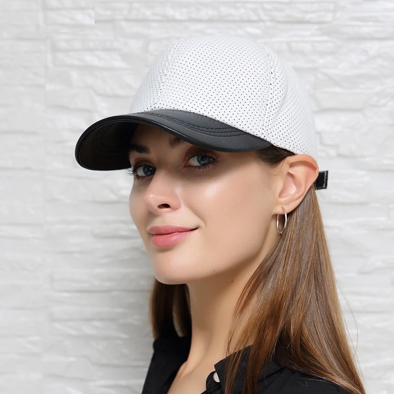 Female British Korean Sports White Baseball Cap Women Men Genuine Leather Duck Tonue Hats Male Casual Punch Hockey Visor Gorra