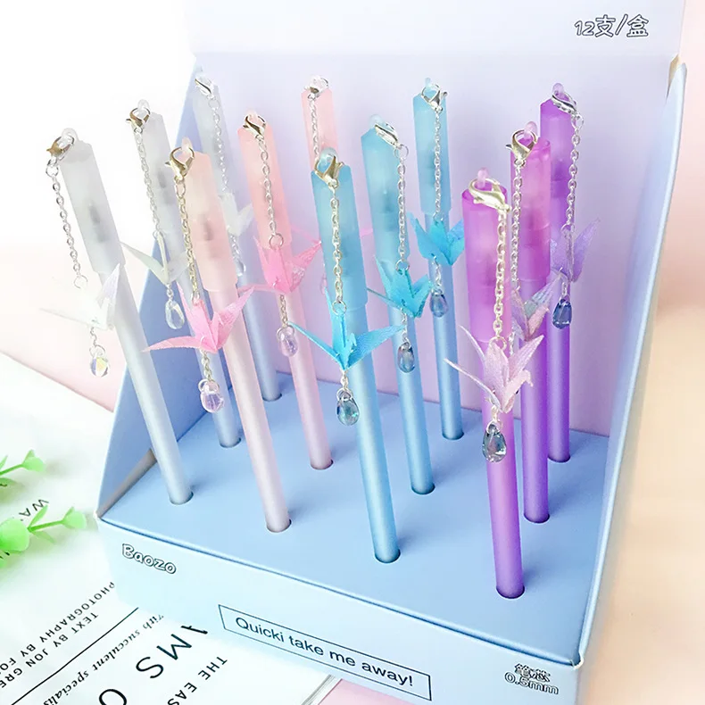 

20pcs Pendant neutral pen creative cartoon student black water pen laser thousand paper crane Water Drop Gel Pens