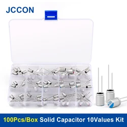 100pcslot sólido capacitor kit 10 valores placa-mãe sortidas caixa 2.5v4v6.3v16v 470uf 560uf 1000uf conjunto de amostras de armazenamento