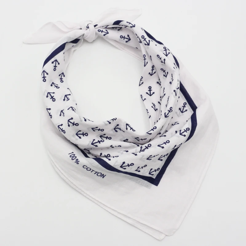 Sailor Sea Anchor Print Bandanas Cotton White Blue Men Pocket Square Ladies Headband Head scarf Neckerchief Headwear