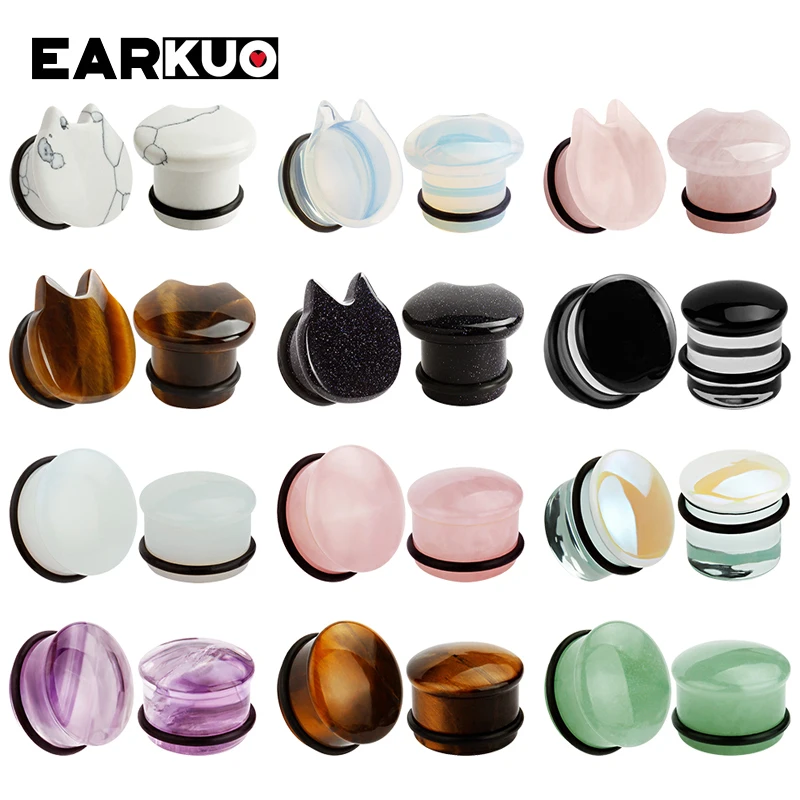 EARKUO Best Quality Glass Cute Car Stone Ear Plugs Gauges Fashion Piercing Body Jewelry Earring Tunnels Stretchers 6-16mm 2PCS