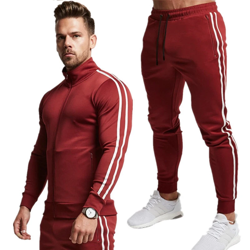 Tracksuits Men Polyester Sweatshirt Sporting Fleece 2020 Gyms Spring Jacket + Pants Casual Men\'s Track Suit Sportswear Fitness