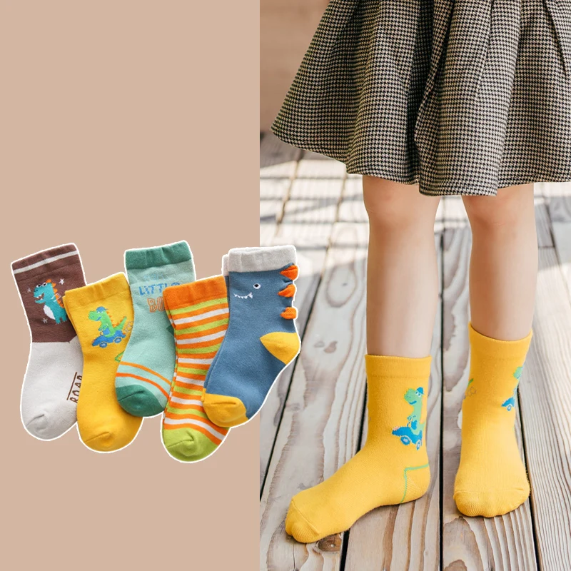 5Pairs/lot Kids Socks Autumn Winter Cotton Baby Socks Warm Thick Animal Cute Socks Dinosaur Cartton Children Socks