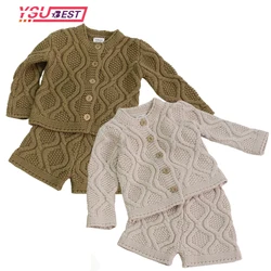 Autumn Winter Baby Knitted Twist Suit Children Clothing Boys Girls Baby Knit Sweater Cardigan + Shorts Suit Baby Clothes Suit