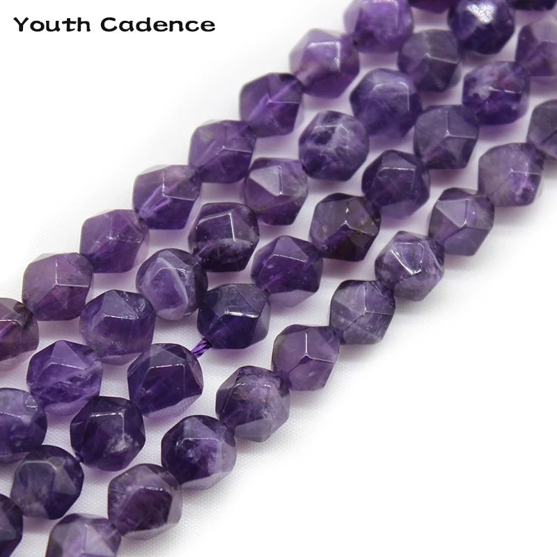 Natural Stone Beads Faceted Purple Amethysts Loose Spacer Beads  For Jewelry Making DIY Accessories Bracelet 15\'\'strand 6mm-10mm