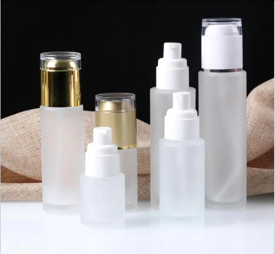 40 مللي مضخة بيضاء من الزجاج البلوري ذهبي/فضي/غطاء أبيض لوشن/مستحلب/مصل/أساس/حبر/بخاخ/تعبئة مستحضرات التجميل الهيالورونيك