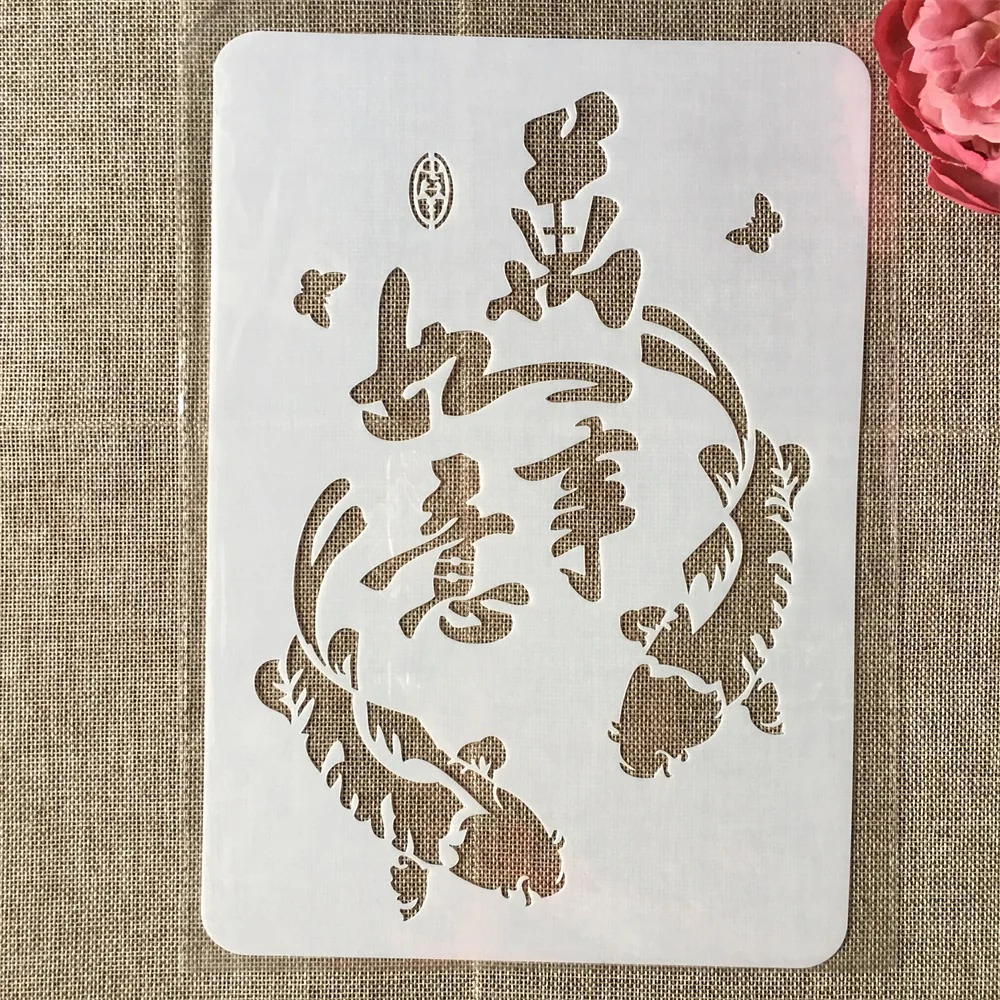 29cm A4 Chinese Pair Carp DIY Layering Stencils Wall Painting Scrapbook Coloring Embossing Album Decorative Template