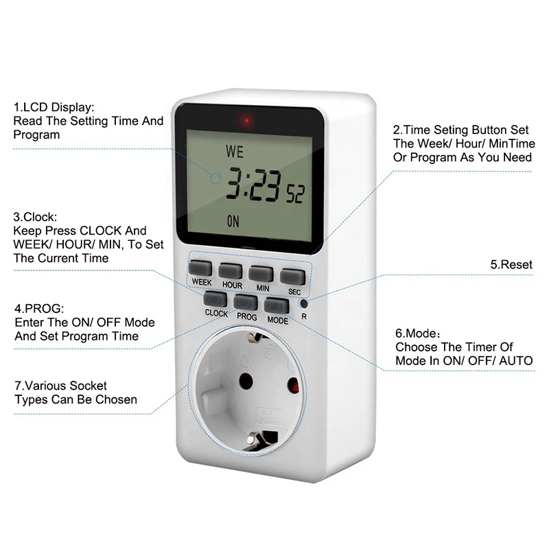 20 Group Setting EU US UK Plug Electronic Digital Kitchen Timer Switch Outlet Week 12/24 Hour Cyclic Program Timing Socket