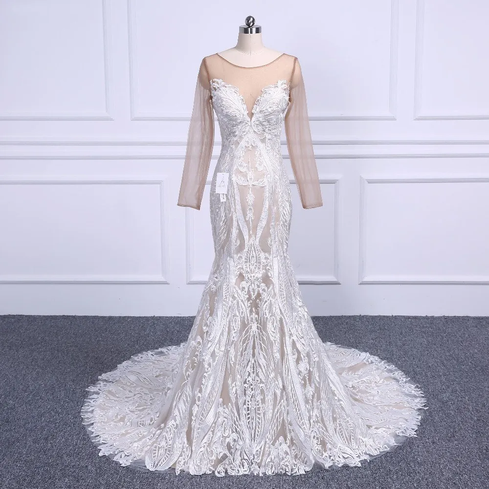 

On Zhu Africa Lace Mermaid Wedding Dresses Vestido de Novia Sheer Bridal Gowns Lace applique Romantic Bride Boho Bridal Gown