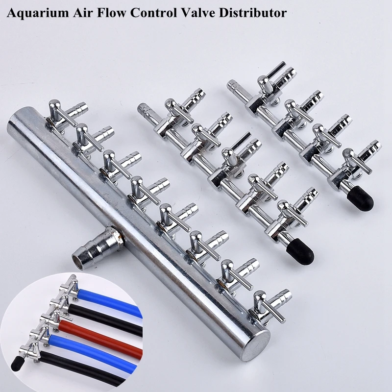 Aquarium Air Flow Control Valve Distributor Stainless Steel Splitter, Fish Tank Air Pump Hose Split-flow Connector Accessories