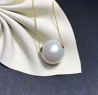 

free shipping noble jewelry huge14-13mm south sea round white pearl pendant 14k chain