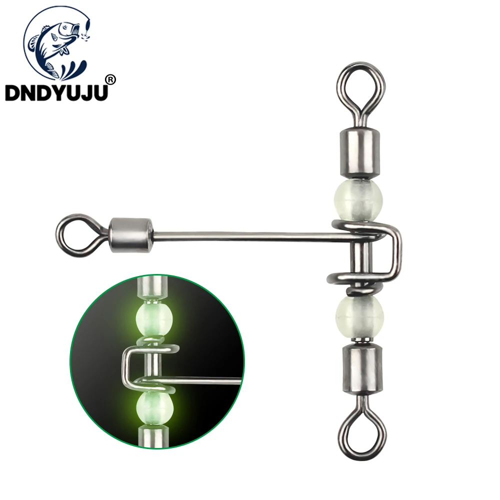 DNDYUJU 50/30pcs Fishing Swivel Connector Bearing Rolling 3Way T Shape Fishhook Lure Line Connector Fishing Tackle Luminous Bead